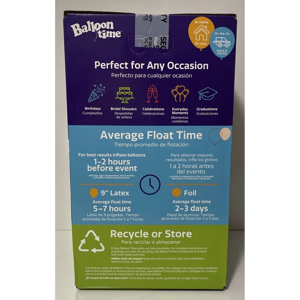 Balloon Time Helium Tank Kit - 30 Balloons Included & Spool Of White‎ Ribbon NEW